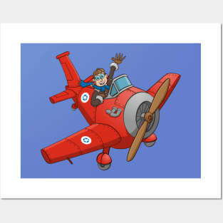 The waving pilot in his red airplane Posters and Art